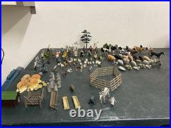 137 Vintage BRITAINS LEAD FARM ANIMALS FIGURES Farm Equipment Fencing Trees +++
