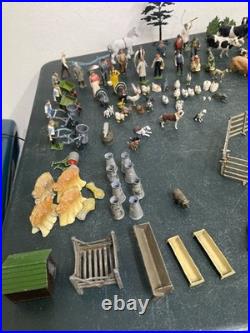 137 Vintage BRITAINS LEAD FARM ANIMALS FIGURES Farm Equipment Fencing Trees +++