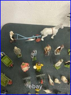 137 Vintage BRITAINS LEAD FARM ANIMALS FIGURES Farm Equipment Fencing Trees +++