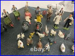 137 Vintage BRITAINS LEAD FARM ANIMALS FIGURES Farm Equipment Fencing Trees +++