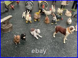 137 Vintage BRITAINS LEAD FARM ANIMALS FIGURES Farm Equipment Fencing Trees +++