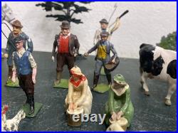 137 Vintage BRITAINS LEAD FARM ANIMALS FIGURES Farm Equipment Fencing Trees +++