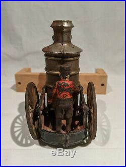 1890's PRATT & LETCHWORTH IRON TOY FIRE ENGINE, HAS BACK FIGURE, NO FRONT END