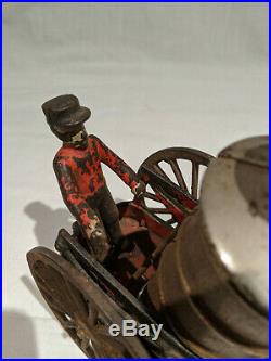 1890's PRATT & LETCHWORTH IRON TOY FIRE ENGINE, HAS BACK FIGURE, NO FRONT END