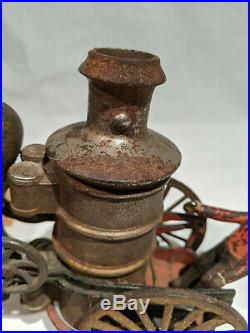 1890's PRATT & LETCHWORTH IRON TOY FIRE ENGINE, HAS BACK FIGURE, NO FRONT END