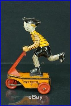1920's Marx Tin Wind Up Smitty Scooter Comic Strip Character Figure Toy