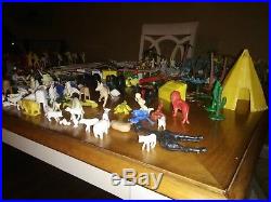 1950's 60's Marx Plastic Cowboy & Indian Figures and train platform animals