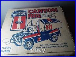 1970's Ideal Evel Knievel Canyon Rig, truck, camper, 2 figures, box, parts lot