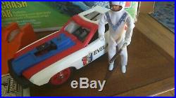 1974 EVEL KNIEVEL STUNT & CrASH CAR Figure, Launcher, Instructions & BOX