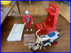 1975 Ideal EVEL KNIEVEL Stunt Cycle Figure, Energizer, Swagger Stick & Stunt Bar