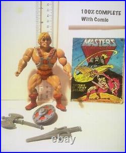 1981 VTG Mattel toys MOTU he-man masters of the universe HE-MAN WithCOMIC 100% COM