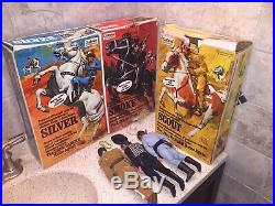 3 Vintage Gabriel Lone Ranger Figures & Horses With Box Tonto Butch Silver Smoke
