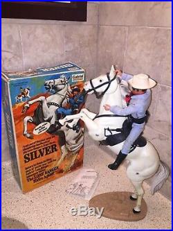 3 Vintage Gabriel Lone Ranger Figures & Horses With Box Tonto Butch Silver Smoke