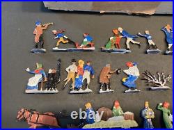 30 Vintage Christmas Art Craft Lead Flat Toy Figures Snowman Sleigh Skaters
