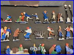30 Vintage Christmas Art Craft Lead Flat Toy Figures Snowman Sleigh Skaters