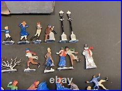 30 Vintage Christmas Art Craft Lead Flat Toy Figures Snowman Sleigh Skaters