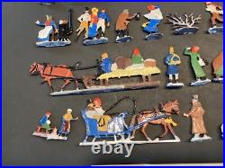 30 Vintage Christmas Art Craft Lead Flat Toy Figures Snowman Sleigh Skaters