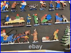 30 Vintage Christmas Art Craft Lead Flat Toy Figures Snowman Sleigh Skaters