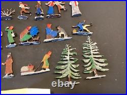 30 Vintage Christmas Art Craft Lead Flat Toy Figures Snowman Sleigh Skaters