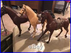 4 Johnny West Lot Marx Figures Thunderbolt 3 Horses, Accessories + Spare Parts