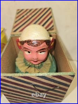 4 Toys, 1920s Wood Pulp Jack In The Box Germany, Stevens Gyroscope, Springer Slinky