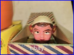4 Toys, 1920s Wood Pulp Jack In The Box Germany, Stevens Gyroscope, Springer Slinky