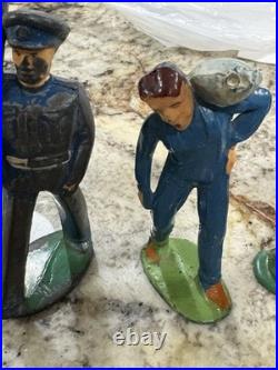 5 Vtg Metal Figures Farmer, Marine, Scarecrow, 2 Solders