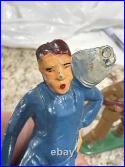 5 Vtg Metal Figures Farmer, Marine, Scarecrow, 2 Solders