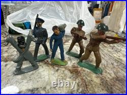 5 Vtg Metal Figures Farmer, Marine, Scarecrow, 2 Solders