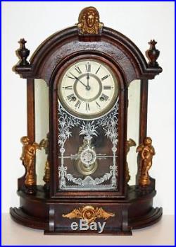 ANTIQUE ANSONIA TRIUMPH MIRRORSIDE PARLOR CLOCK With JENNY LIND FIGURES