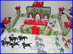 Antique 1950 Marx Prince Valiant Castle Fort Set Tin toy Litho Plastic figures