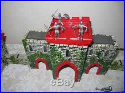 Antique 1950 Marx Prince Valiant Castle Fort Set Tin toy Litho Plastic figures