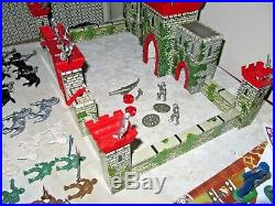 Antique 1950 Marx Prince Valiant Castle Fort Set Tin toy Litho Plastic figures