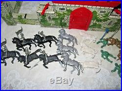 Antique 1950 Marx Prince Valiant Castle Fort Set Tin toy Litho Plastic figures