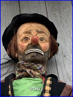 Antique 20 B&b Emmett Kelly Circus Clown Marionette Rubber Head & Hands (19f)