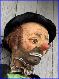 Antique 20 B&b Emmett Kelly Circus Clown Marionette Rubber Head & Hands (19f)