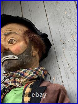 Antique 20 B&b Emmett Kelly Circus Clown Marionette Rubber Head & Hands (19f)