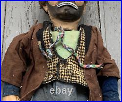 Antique 24 B&b Circus Clown Emmett Kelly Marionette Rubber Head Wood Body (19f)