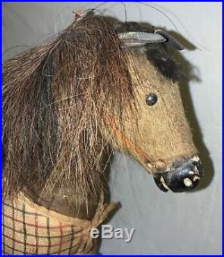 Antique German Large Pull Toy Horse On Wheeled Platform