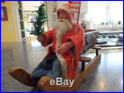 Antique German Santa Claus and Wooden Sled with Vintage Toys