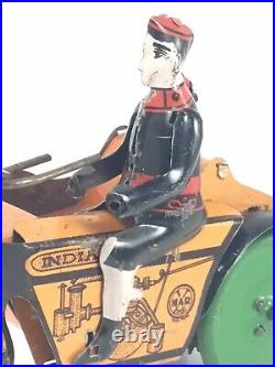 Antique MARX WIND UP INDIAN MOTORCYCLE W SIDECAR TIN FIGURE