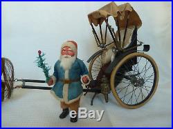 Antique Rare Blue Santa Horse Christmas Salesman Sample Carriage Candy Cont