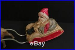 Antique Santa Claus on Sleigh with Reindeers 12 Celluloid Japan 1940's