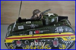 Antique Toy Tank Tin Wind-up Action Toy With Key Pop-up Gunner 1950 Mar Toys