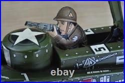 Antique Toy Tank Tin Wind-up Action Toy With Key Pop-up Gunner 1950 Mar Toys