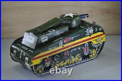 Antique Toy Tank Tin Wind-up Action Toy With Key Pop-up Gunner 1950 Mar Toys