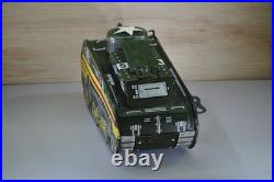 Antique Toy Tank Tin Wind-up Action Toy With Key Pop-up Gunner 1950 Mar Toys