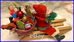 Antique VTG Removable Head Santa Candy Container On Sled W Basket Toys German