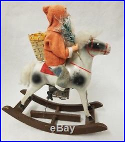 Antique Vintage 1930's Santa on Rocking Horse toy with Key in Working Condition