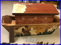 Antique Wooden Noahs Ark 40 Piece Wooden Figure Set Rare